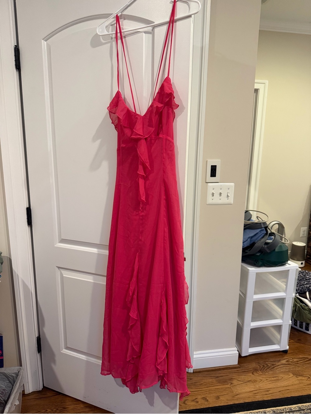 Pink Ruffle Maxi Dress - Women's Spaghetti Strap Dress